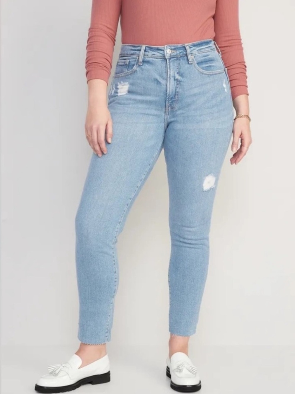 Old Navy Alma OG Straight Medium Light Worn Cutoff Denim Jeans Size 12